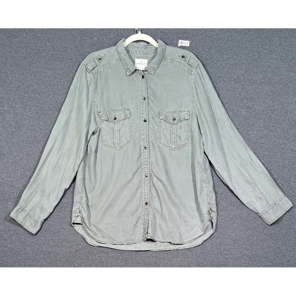 American Eagle Outfitters Boyfriend Fit Utility Shirt Sage Green XL Epaulettes